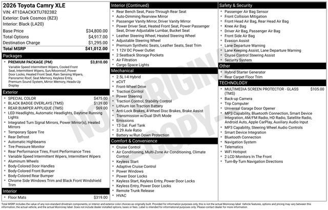 New 2026 Toyota Camry XLE w/ Premium Package FWD image 1