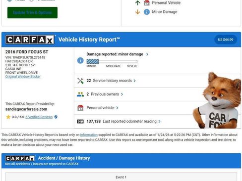 Used 2016 Ford Focus ST w/ Equipment Group 401A image 2