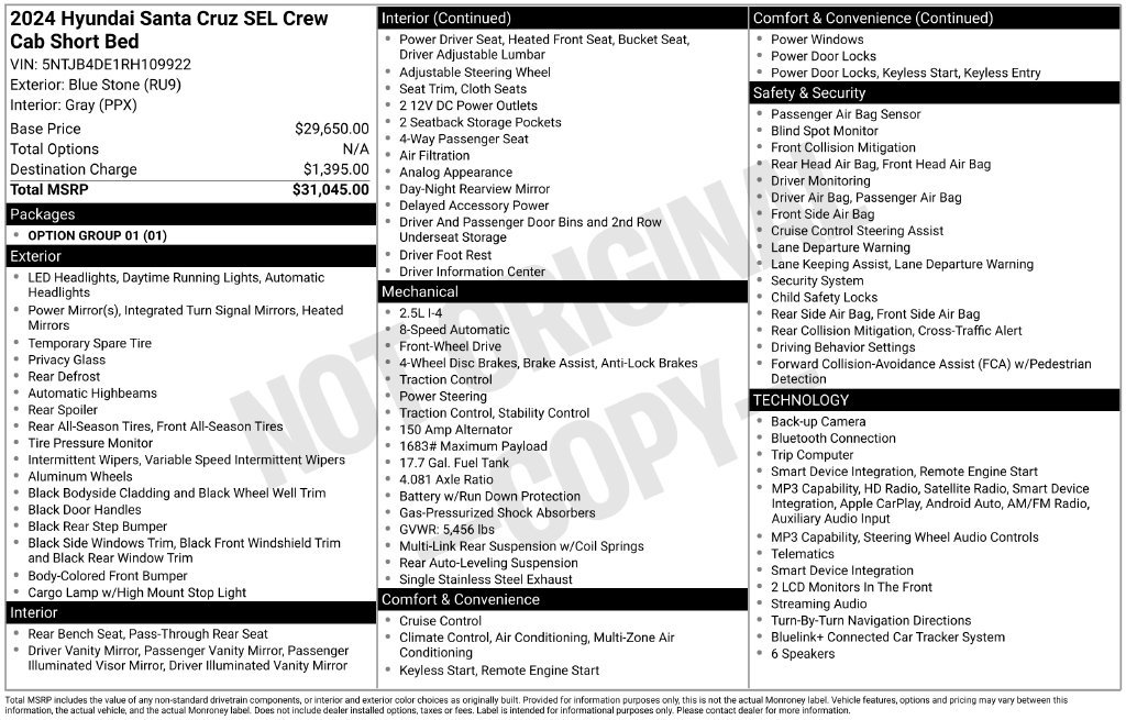 Used 2024 Hyundai Santa Cruz SEL FWD image 17