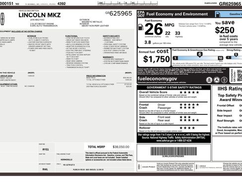 Used 2016 Lincoln MKZ w/ Equipment Group 200A Select FWD image 8