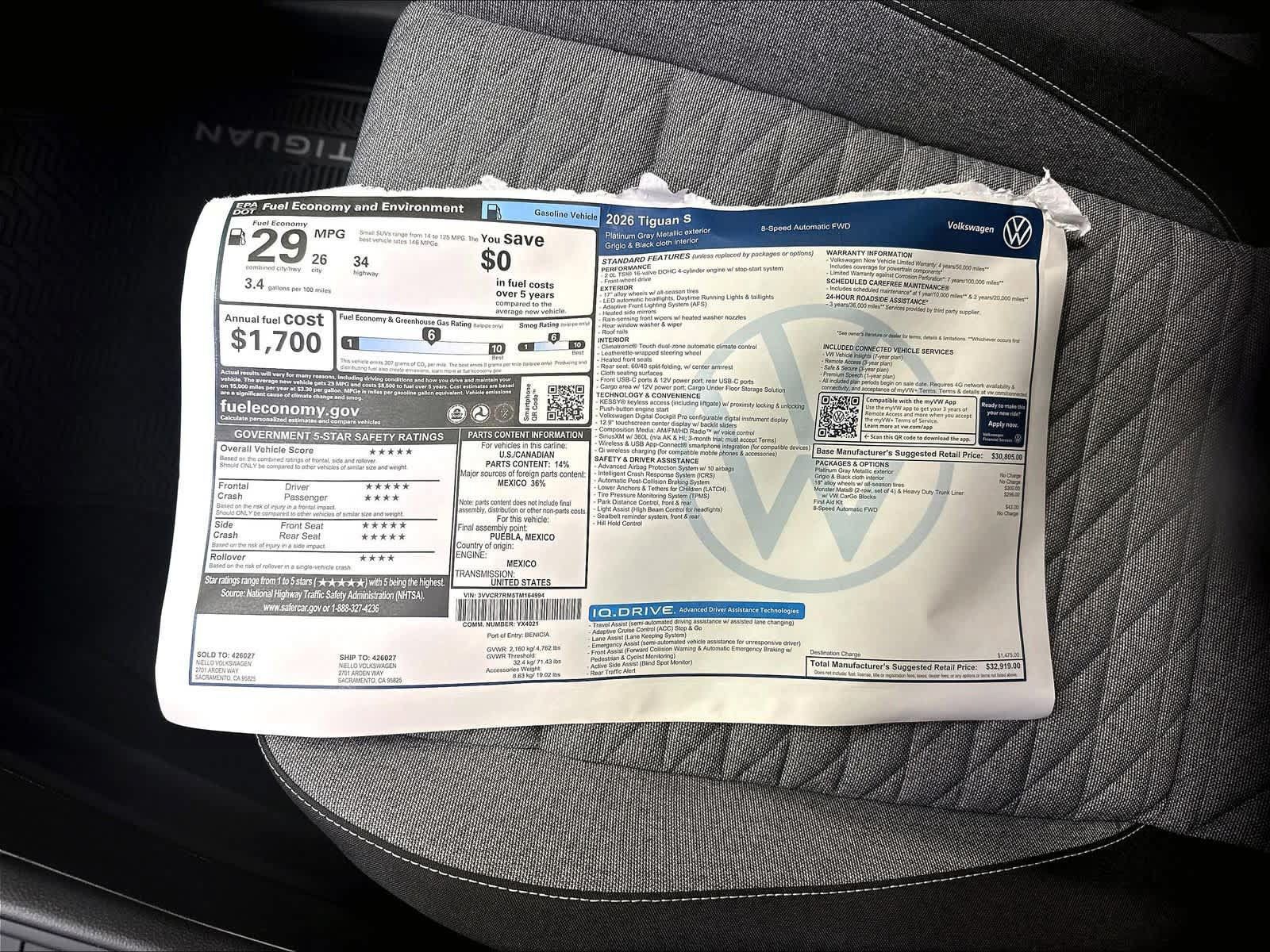 New 2026 Volkswagen Tiguan S FWD image 13