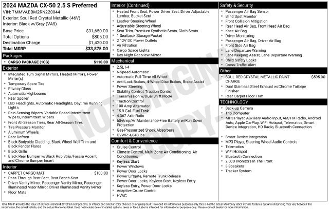 Certified 2024 MAZDA CX-50 AWD 2.5 S w/ Cargo Package image 5