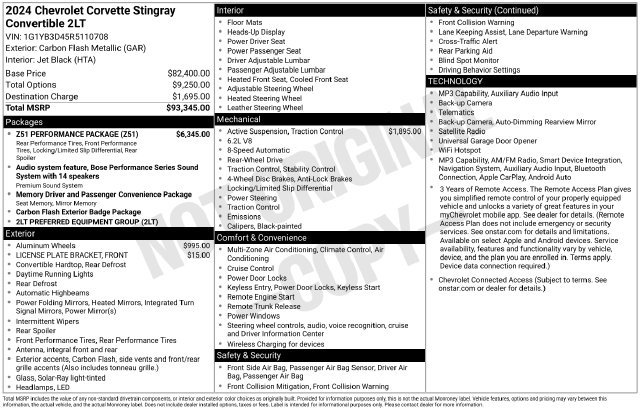 Used 2024 Chevrolet Corvette Stingray Preferred Conv w/ Z51 Performance Package RWD image 16