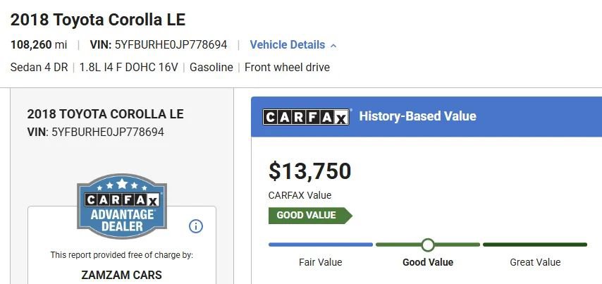 Used 2018 Toyota Corolla LE w/ Carpet Mat Package (TMS) FWD image 2