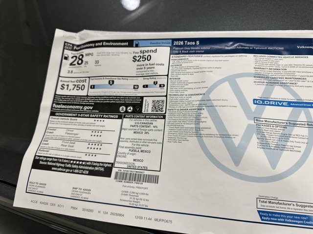 New 2026 Volkswagen Taos S AWD/4WD image 40