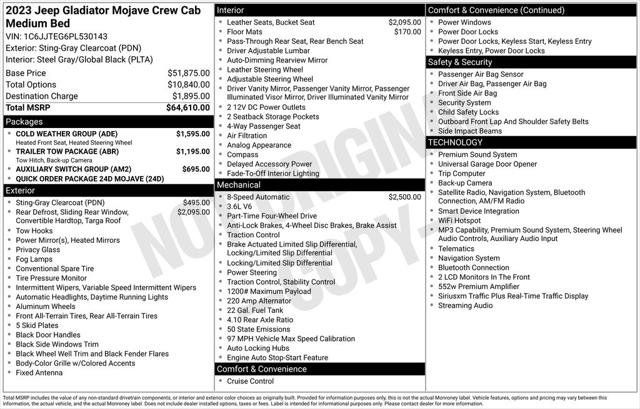 Certified 2023 Jeep Gladiator Mojave w/ Cold Weather Group AWD/4WD image 1