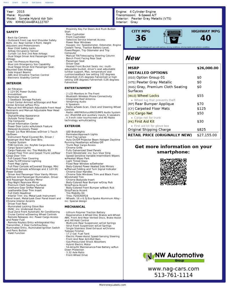 Used 2015 Hyundai Sonata Hybrid FWD image 2