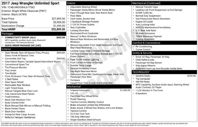 Used 2017 Jeep Wrangler Unlimited Sport w/ Connectivity Group AWD/4WD image 6