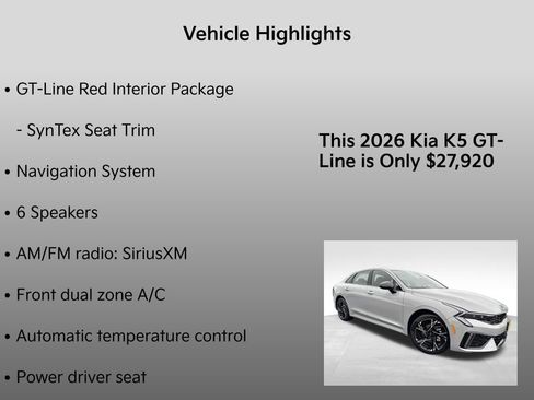 New 2026 Kia K5 GT-Line w/ GT-Line Red Interior Package image 5