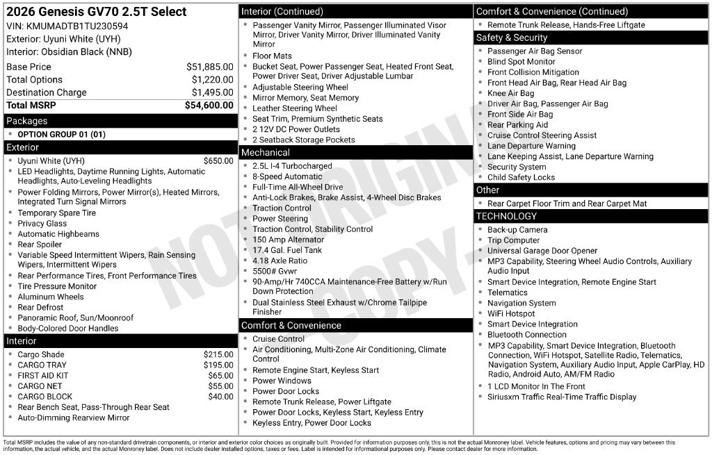 New 2026 Genesis GV70 2.5T Select AWD/4WD image 14