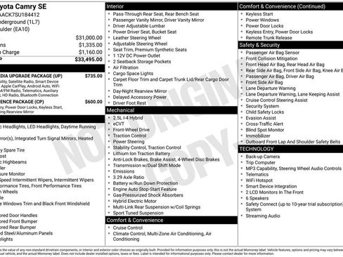 Certified 2025 Toyota Camry SE w/ Multimedia Upgrade Package FWD image 6
