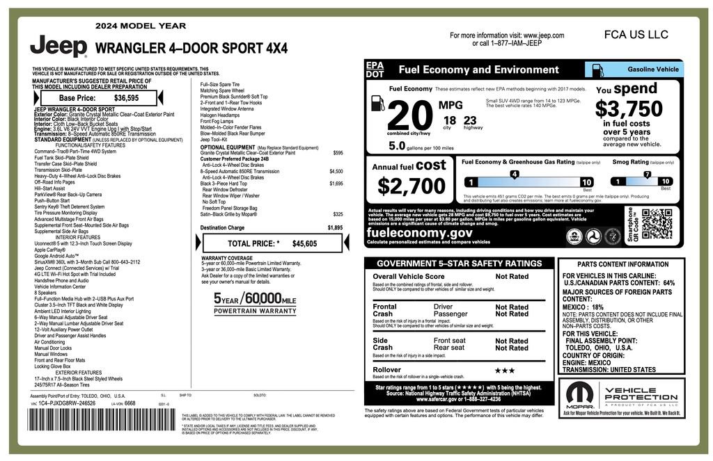 Certified 2024 Jeep Wrangler Unlimited Sport AWD/4WD image 7