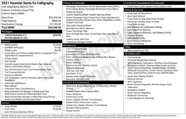 Certified 2021 Hyundai Santa Fe Calligraphy w/ Cargo Package AWD/4WD image 27