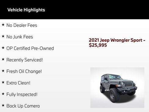 Used 2021 Jeep Wrangler Sport AWD/4WD image 58