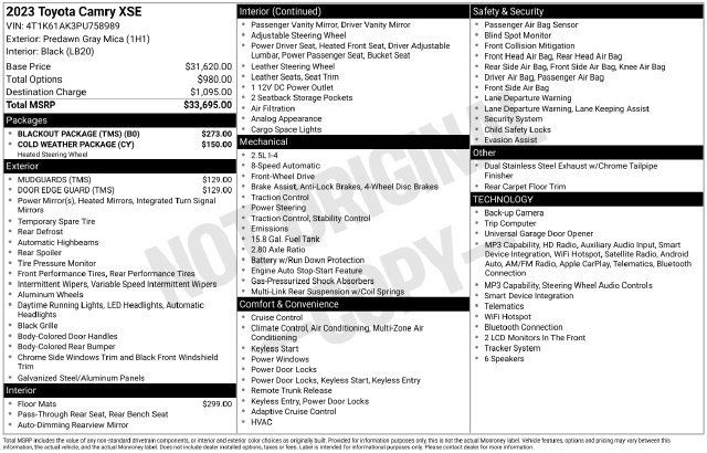 Used 2023 Toyota Camry XSE w/ Blackout Package (TMS) FWD image 34