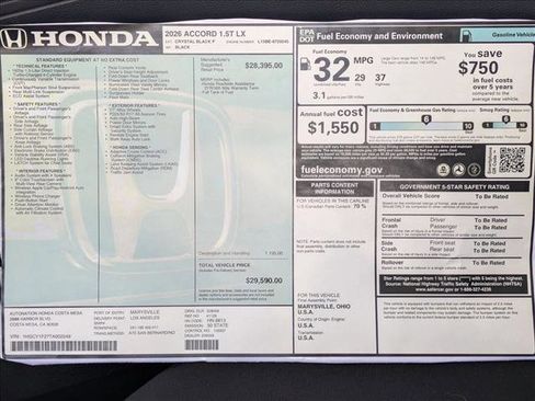 New 2026 Honda Accord LX image 17