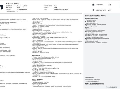 Used 2020 Kia Rio S w/ Technology Package image 2