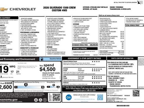New 2026 Chevrolet Silverado 1500 Custom w/ Turbomax Blackout Package AWD/4WD image 2