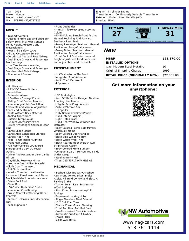 Used 2018 Honda HR-V LX image 2