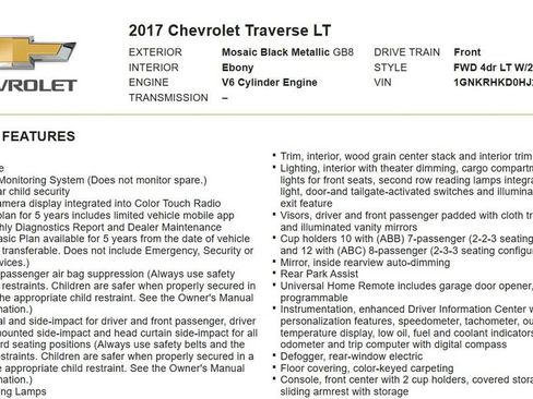 Used 2017 Chevrolet Traverse LT FWD image 21