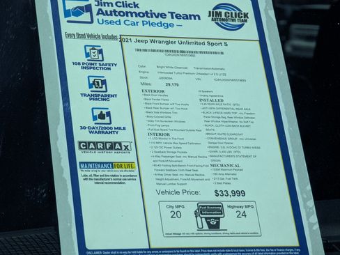 Used 2021 Jeep Wrangler Unlimited Sport AWD/4WD image 13
