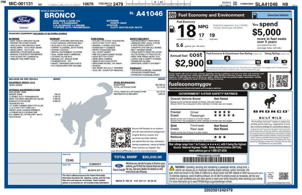 Used 2025 Ford Bronco 4-Door w/ Sasquatch Package AWD/4WD image 5