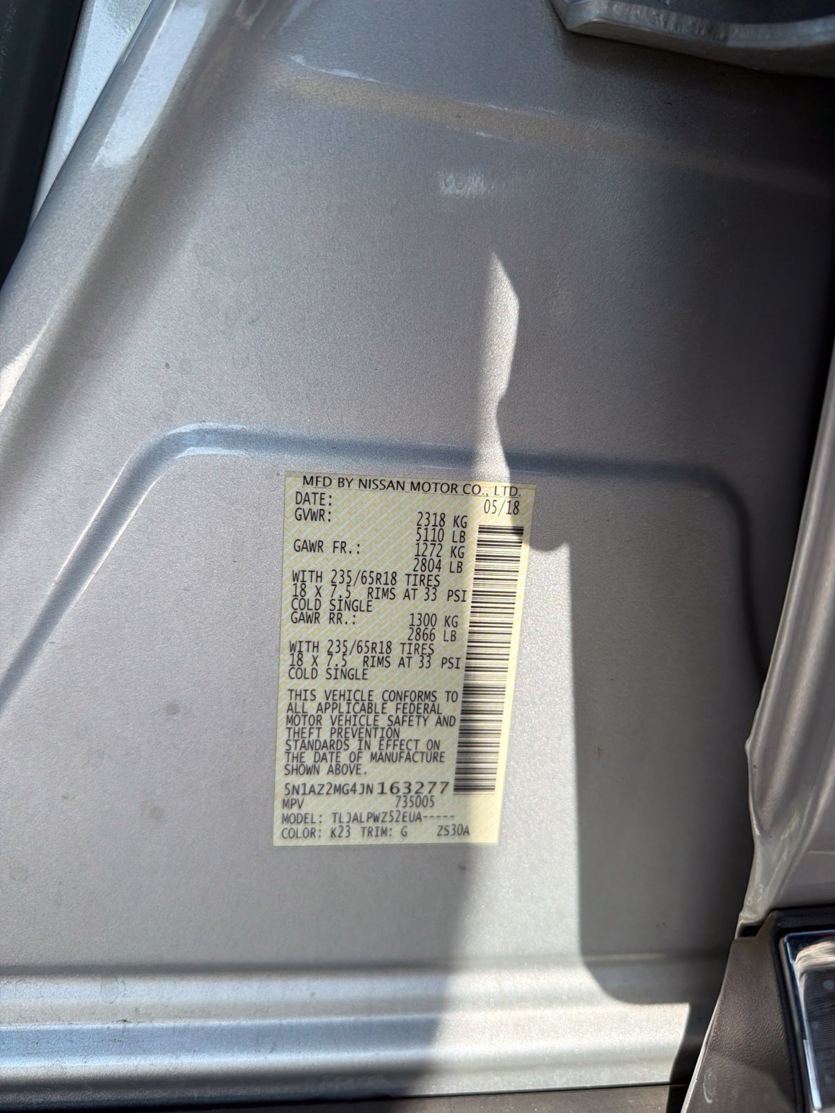 Used 2018 Nissan Murano S w/ Cargo Package FWD image 7
