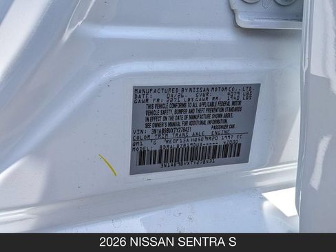 New 2026 Nissan Sentra S w/ Floor Mat Package FWD image 24