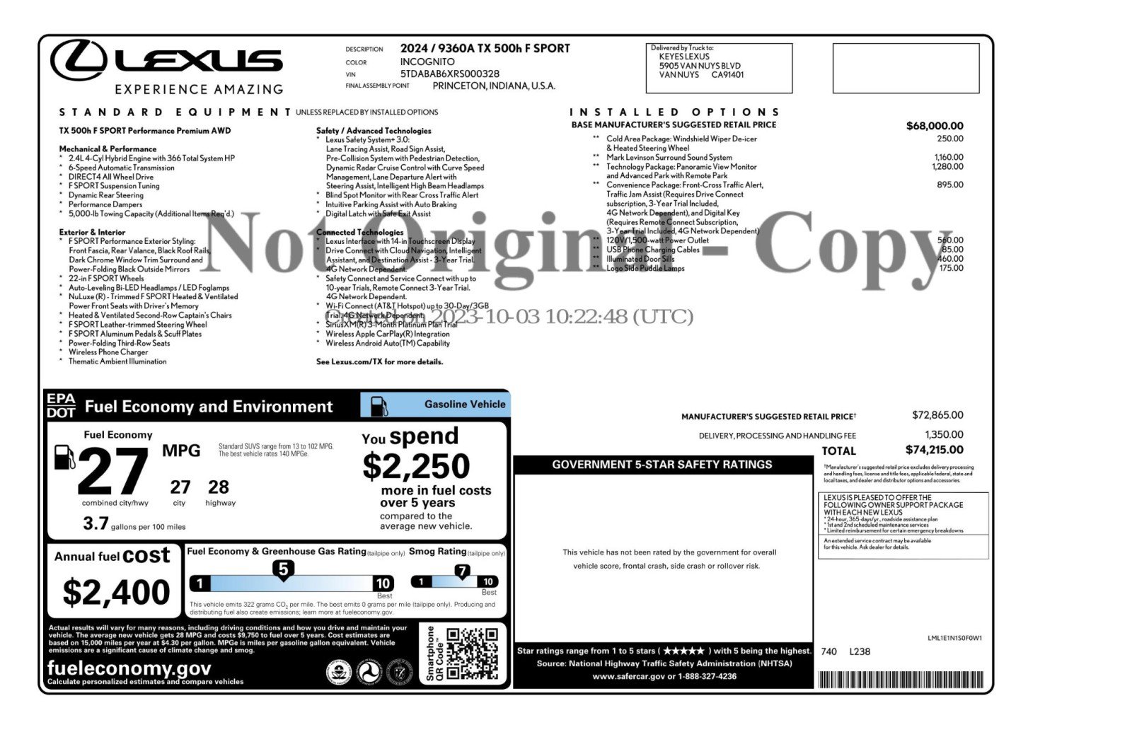 Used 2024 Lexus TX 500h AWD w/ Technology Package image 60