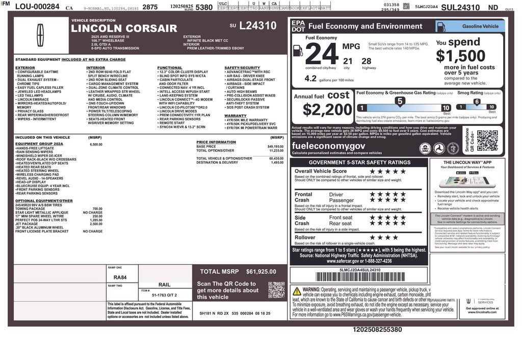 Used 2025 Lincoln Corsair Reserve w/ Equipment Group 202A AWD/4WD image 25