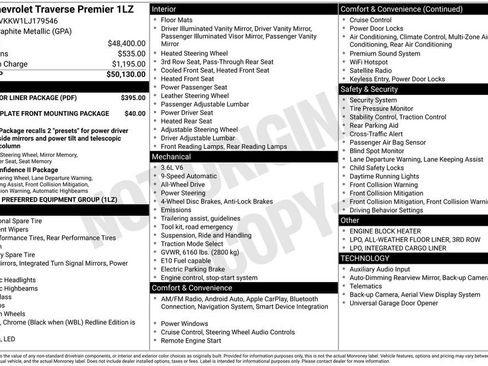 Used 2020 Chevrolet Traverse Premier w/ LPO, Floor Liner Package image 15