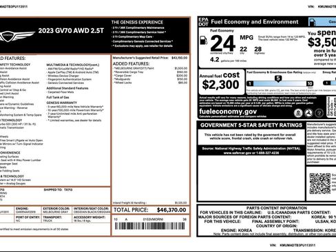 Certified 2023 Genesis GV70 2.5T AWD/4WD image 3