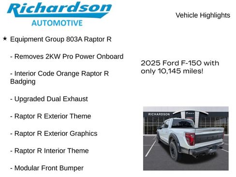Used 2025 Ford F150 Raptor w/ Equipment Group 803A Raptor R AWD/4WD image 11