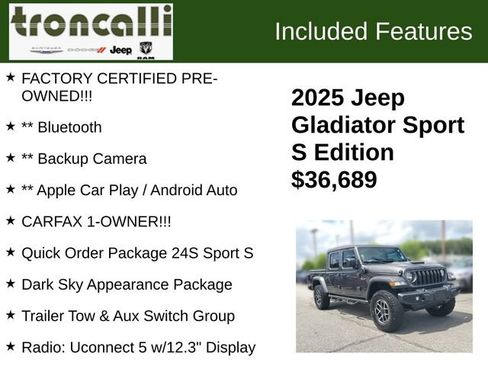 Certified 2025 Jeep Gladiator Sport AWD/4WD image 5