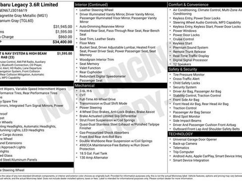 Used 2018 Subaru Legacy 3.6R Limited image 34