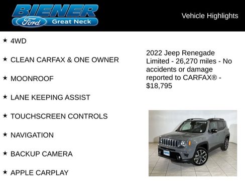 Used 2022 Jeep Renegade Limited w/ Sun, Sound & Wheels Group image 9