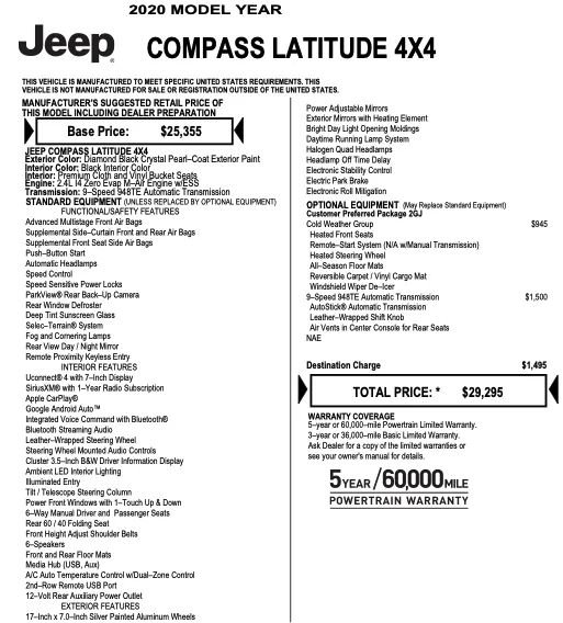 Used 2020 Jeep Compass Latitude w/ Cold Weather Group AWD/4WD image 2