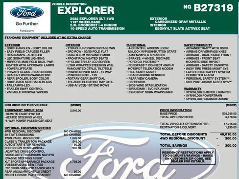 Used 2022 Ford Explorer XLT w/ Equipment Group 202A AWD/4WD image 2