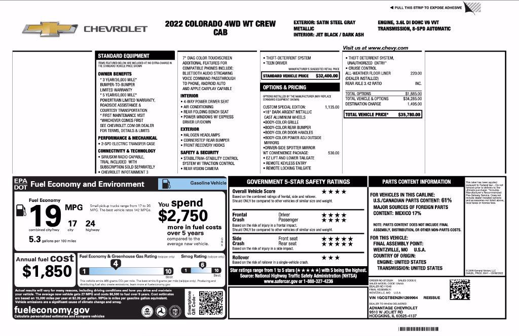Used 2022 Chevrolet Colorado W/T w/ Custom Special Edition AWD/4WD image 7