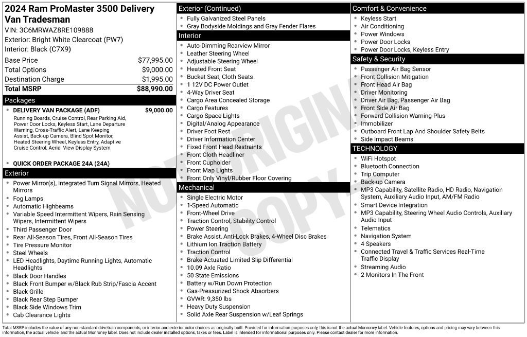 Used 2024 RAM ProMaster 3500 w/ Delivery Van Package FWD image 11