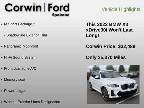 Used 2022 BMW X3 xDrive30i w/ M Sport Package 2 AWD/4WD image 12