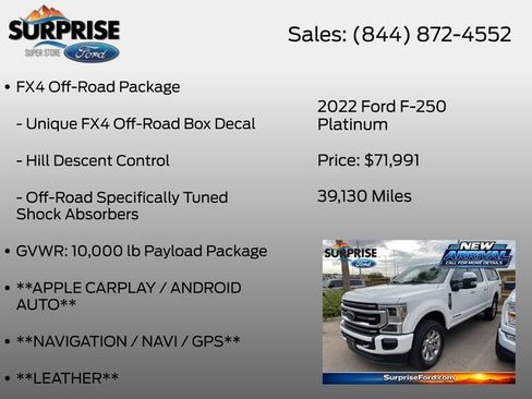 Used 2022 Ford F250 Platinum w/ FX4 Off-Road Package AWD/4WD image 7
