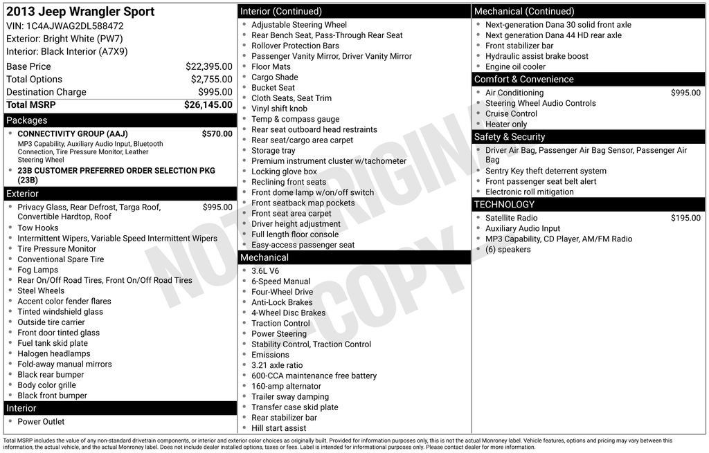Used 2013 Jeep Wrangler Sport w/ Connectivity Group AWD/4WD image 6