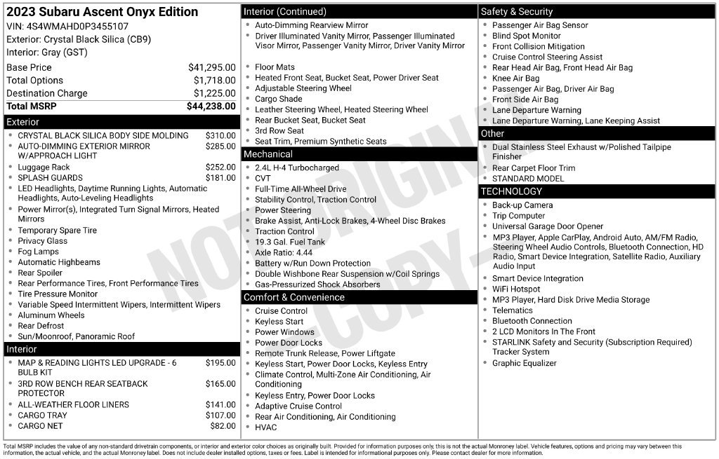 Certified 2023 Subaru Ascent Onyx Edition AWD/4WD image 8