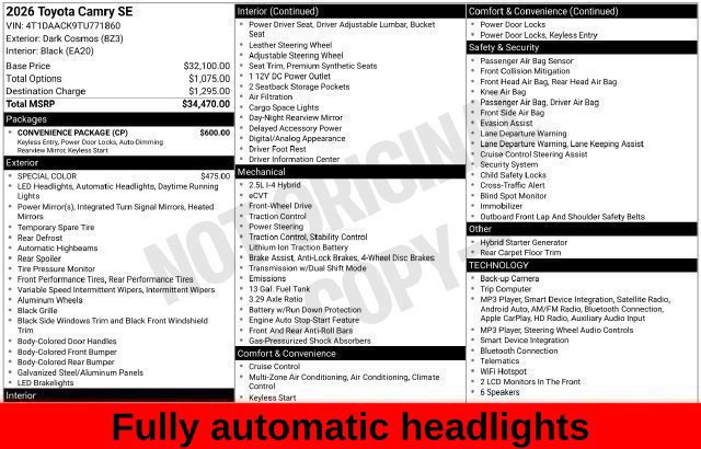 Used 2026 Toyota Camry SE w/ Convenience Package FWD image 47