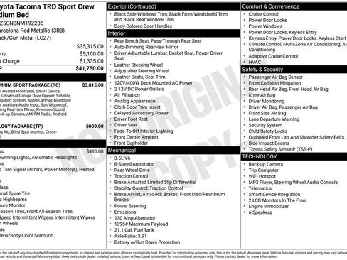 Used 2022 Toyota Tacoma TRD Sport w/ TRD Premium Sport Package RWD image 9