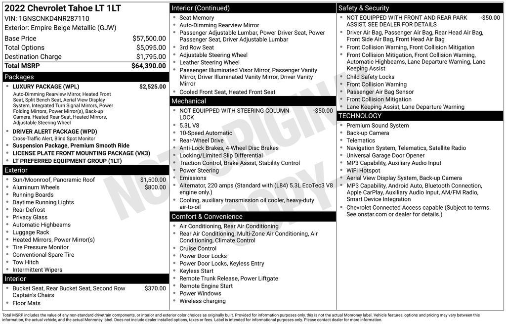 Used 2022 Chevrolet Tahoe LT w/ Luxury Package RWD image 45