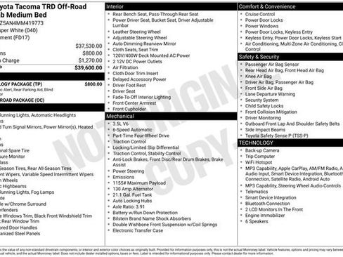 Used 2021 Toyota Tacoma TRD Off-Road w/ Technology Package AWD/4WD image 29