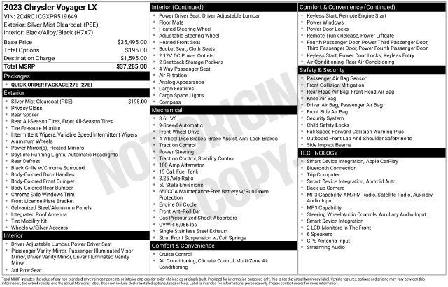 Used 2023 Chrysler Voyager LX FWD image 46