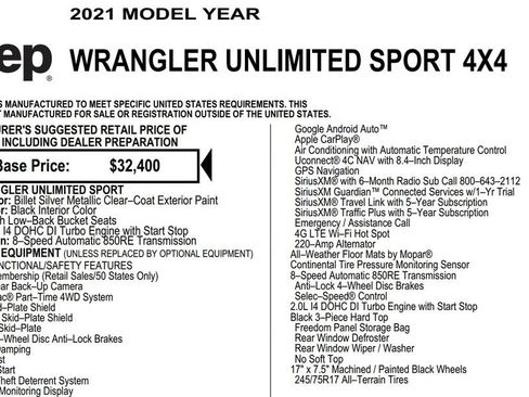 Used 2021 Jeep Wrangler Unlimited Sport AWD/4WD image 18